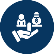 Financial support icon with hand and money