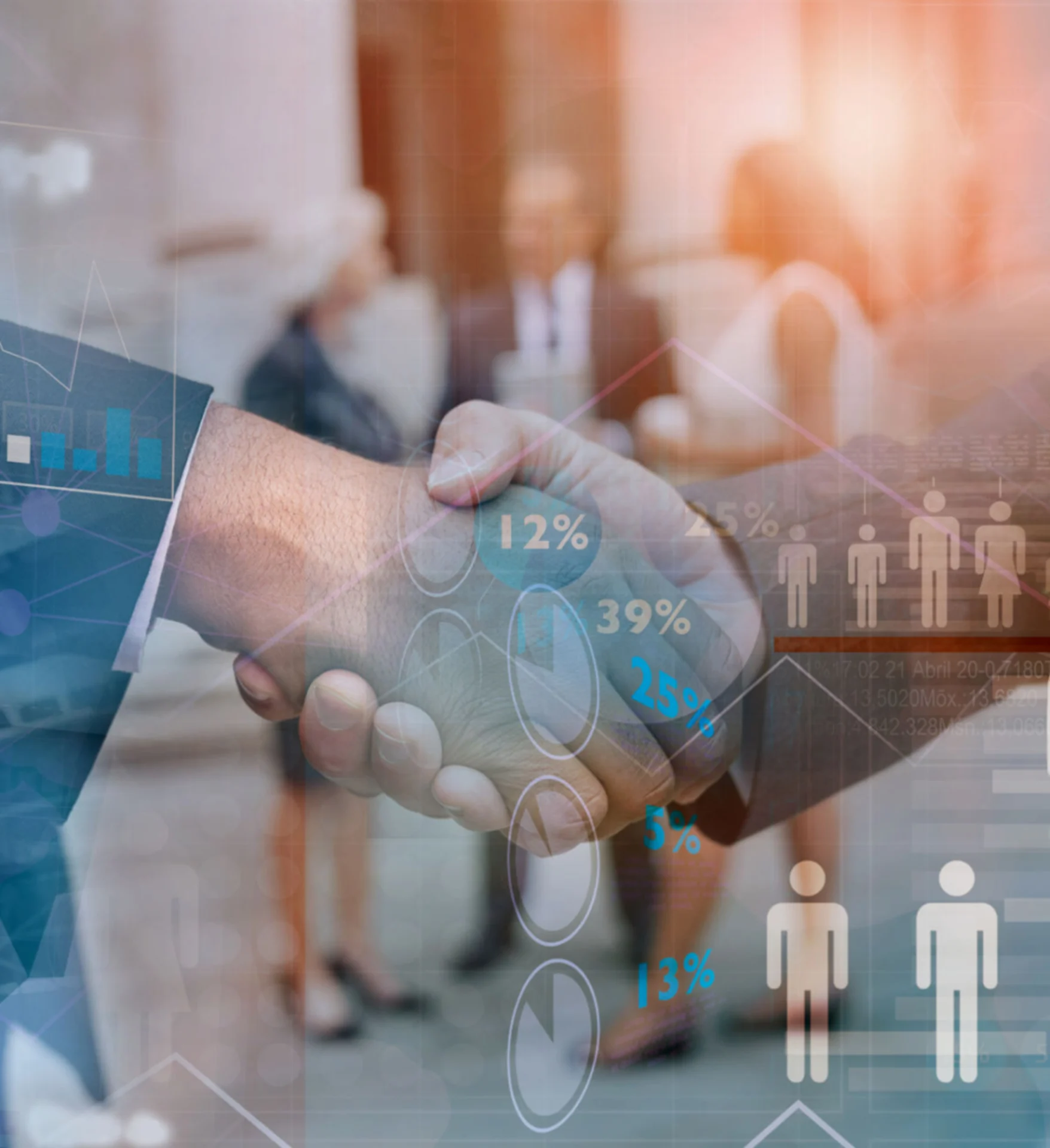 Business handshake with infographic overlay